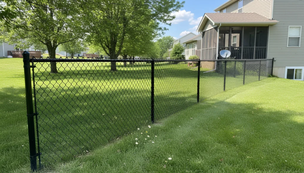 Secure black vinyl-coated chain link fence and gate installation in Bismarck, ND.